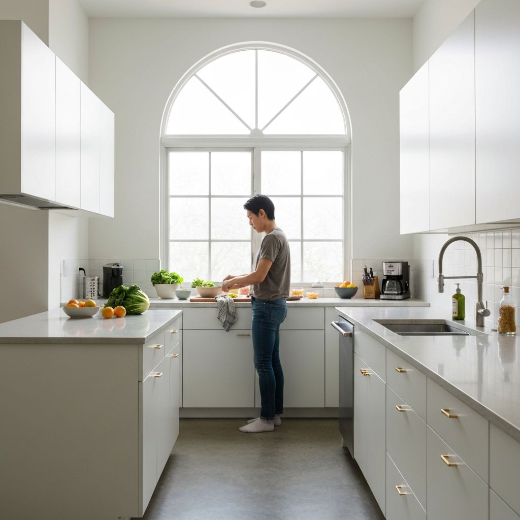 Person preparing a healthy meal in an organized kitchen